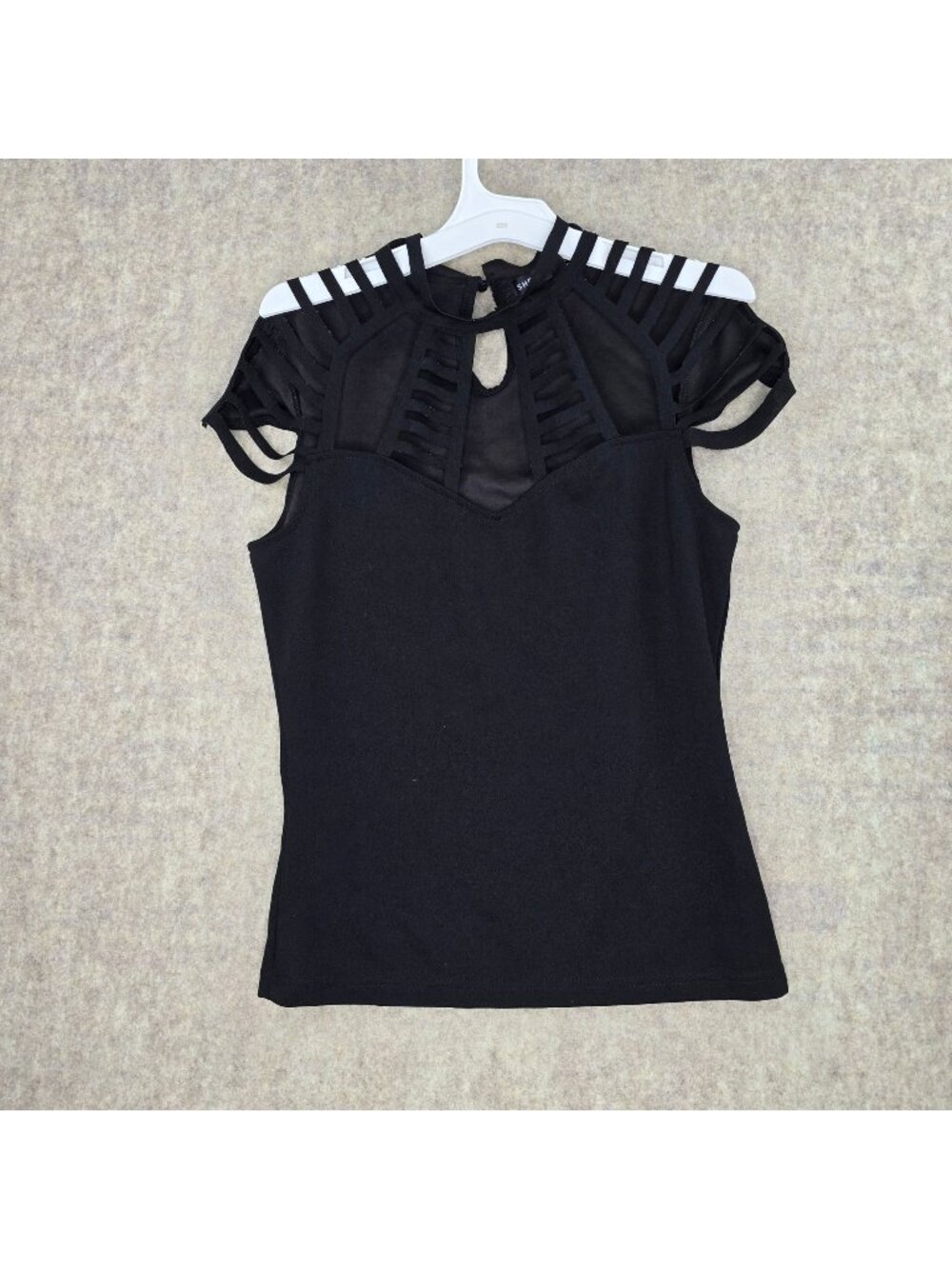 Shein Womens Black Keyhole Top Strappy Cutout Detail Medium Polyester Spandex